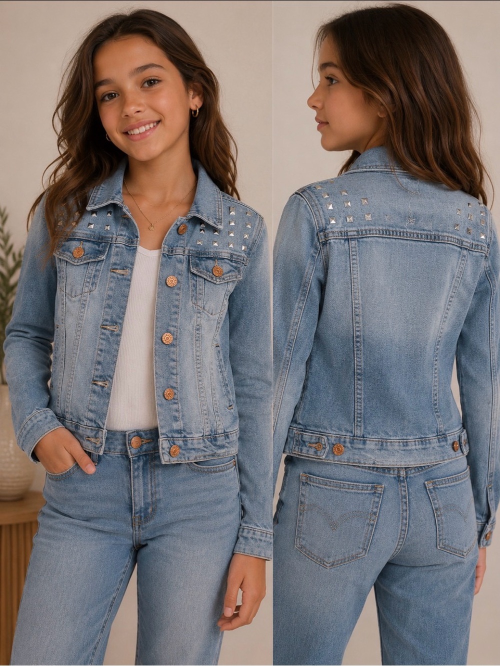 Girls Levi's Light Blue Studded Denim Jacket